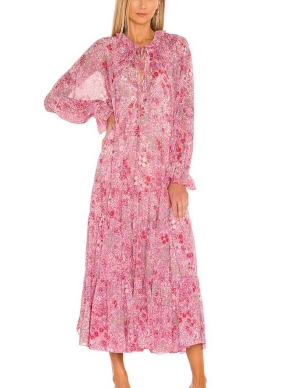 Free People Pink Floral Tiered Maxi Dress